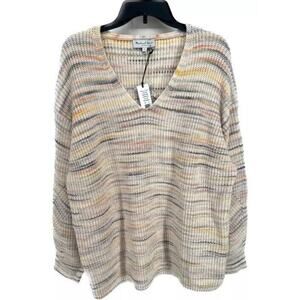 Michael Stars Long Sleeve Fall Pullover V-Neck Sweater Rainbow Combo Size 2X NWT